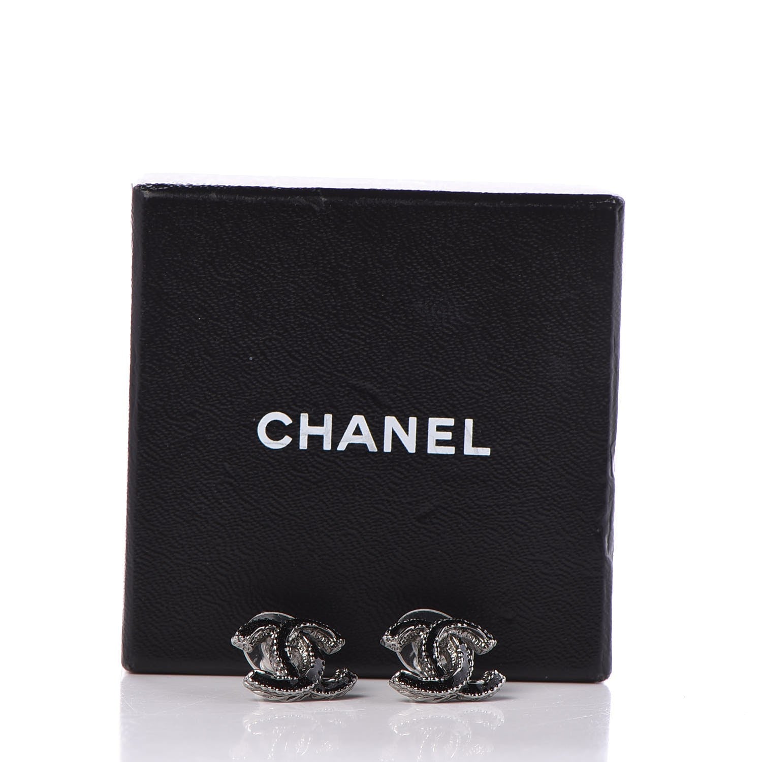 Chanel Glitter Enamel CC Earrings Black 5 of 5