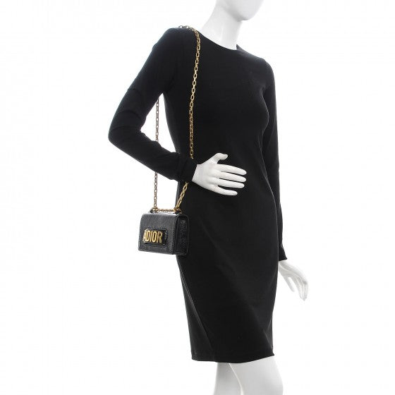 Grained Calfskin Mini J'Adior Chain Flap Bag Black