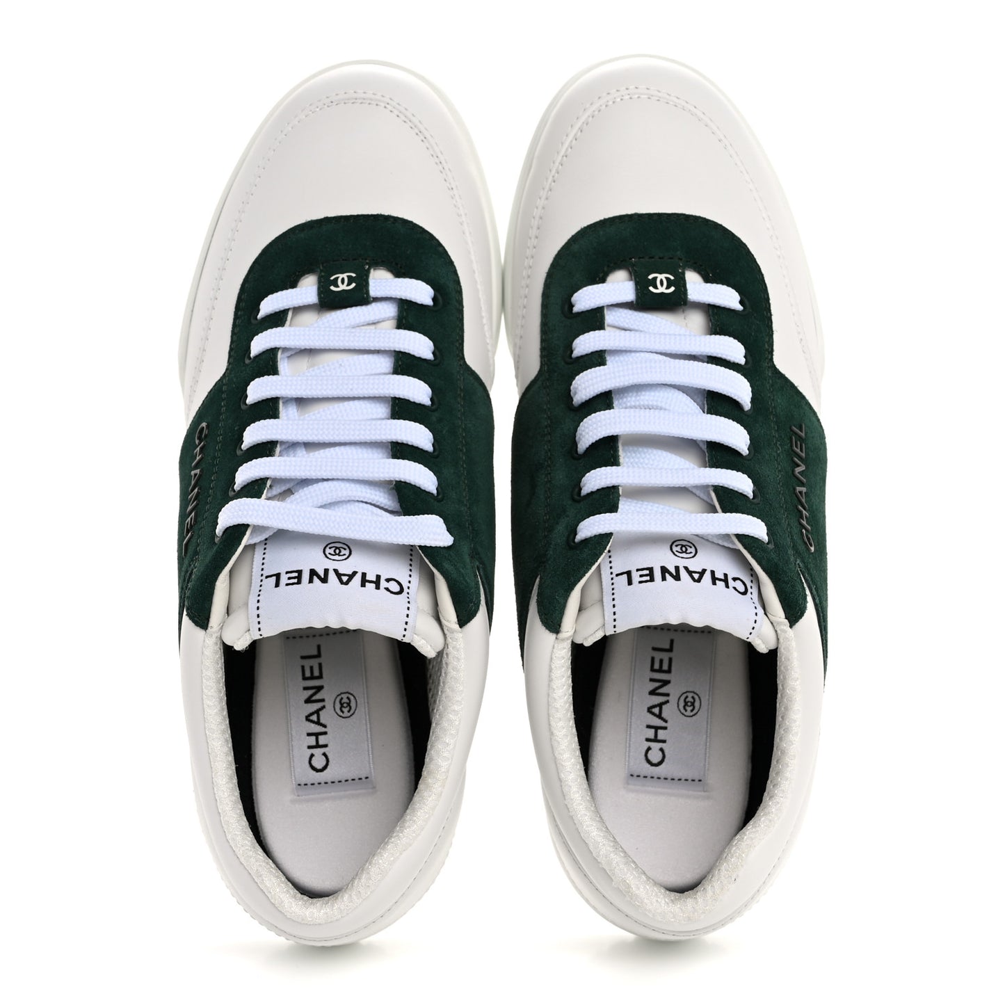 Calfskin Suede Calfskin Logo Womens Sneakers 38.5 White Dark Green