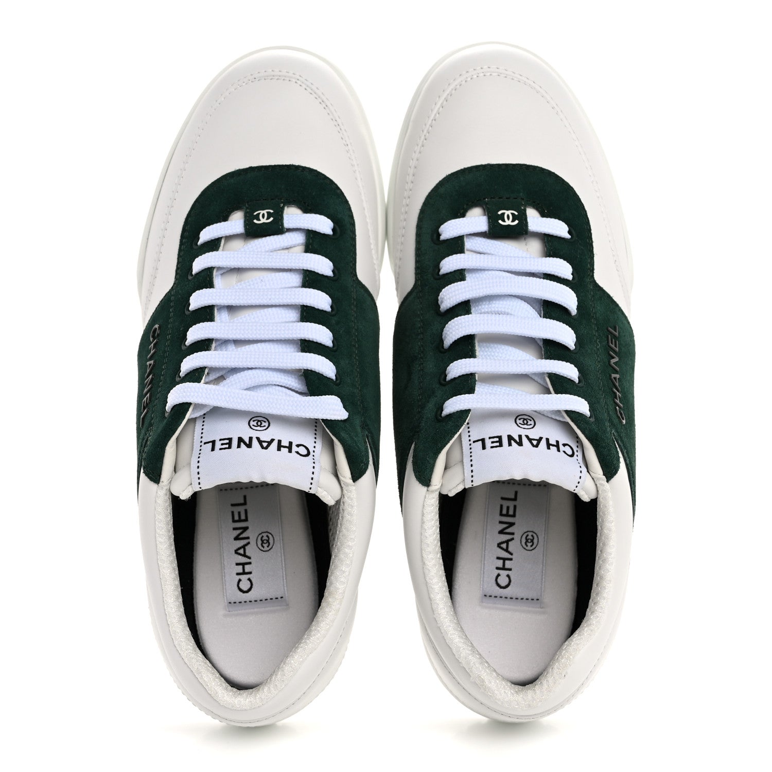 Chanel Calfskin Suede Calfskin Logo Womens Sneakers 38.5 White Dark Green 2 of 11