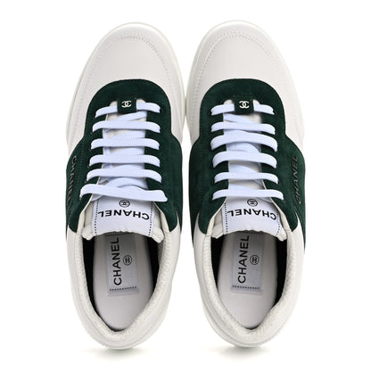 Chanel Calfskin Suede Calfskin Logo Womens Sneakers 38.5 White Dark Green 2 of 11