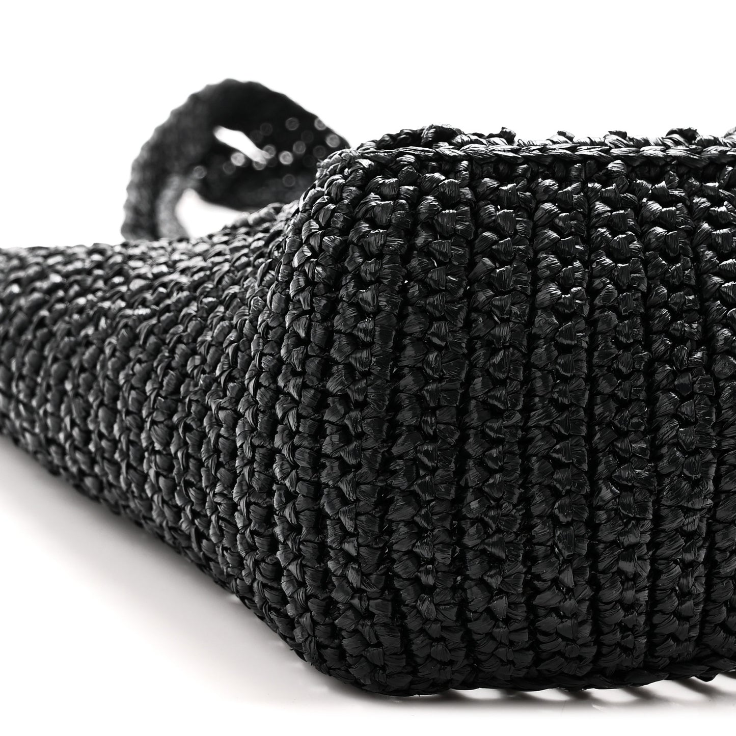 Yarn Raffia Effect Crochet Logo Embroidered Small Tote Bag Black