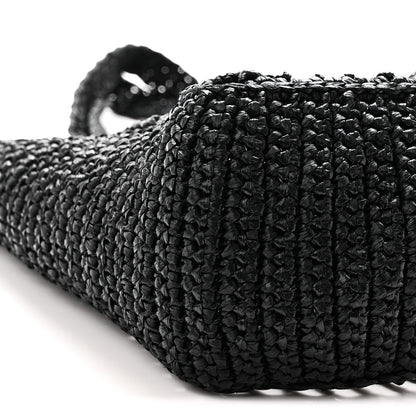 Prada Yarn Raffia Effect Crochet Logo Embroidered Small Tote Bag Black 8 of 9