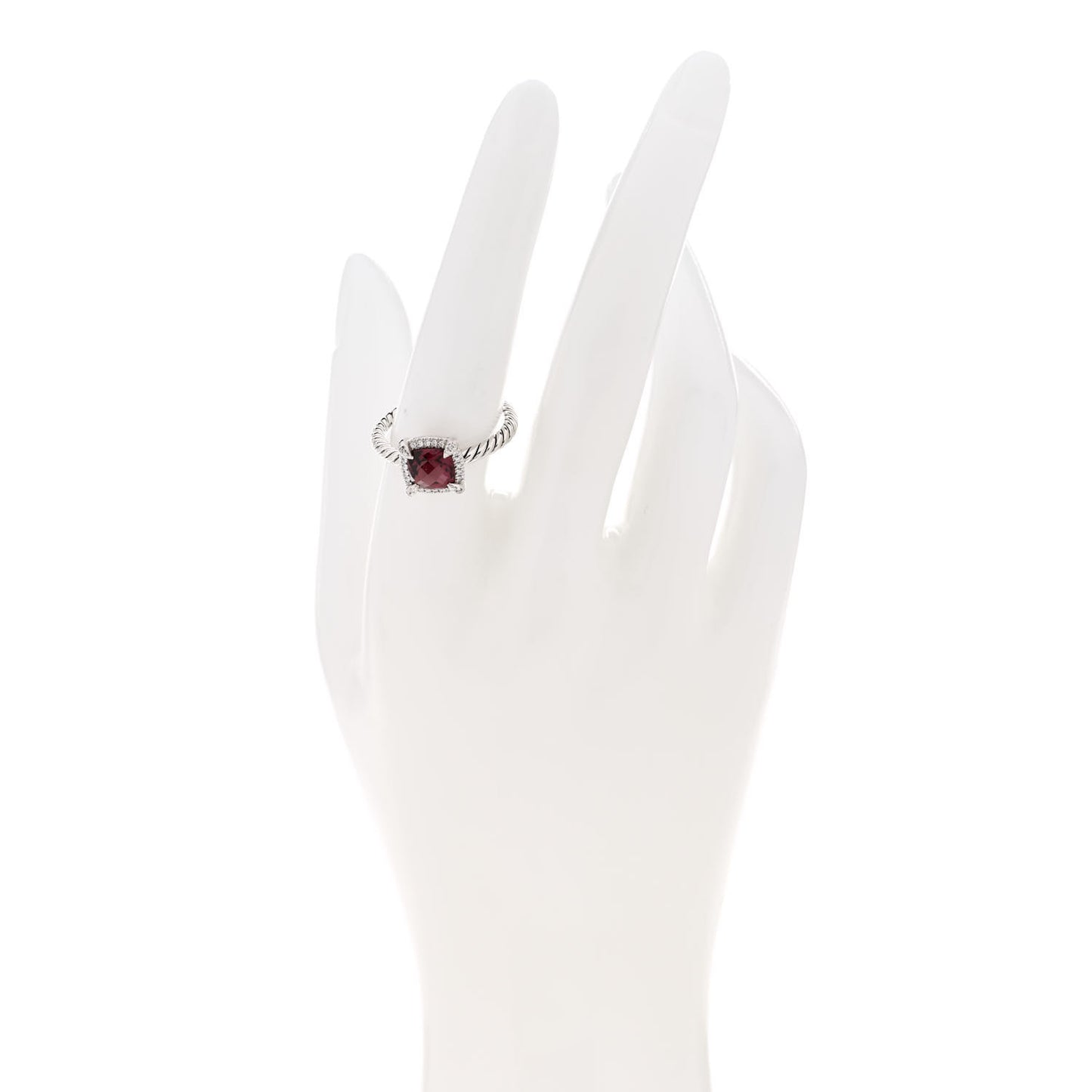 Sterling Silver Diamond Garnet 7mm Petite Chatelaine Pave Bezel Ring 57 8