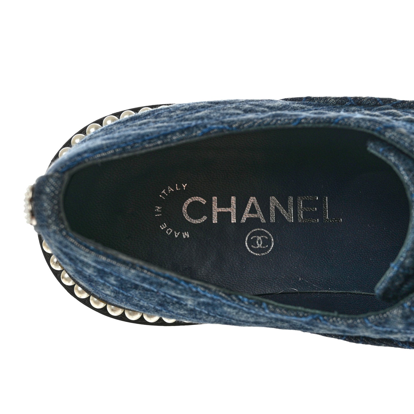 Denim Grosgrain Camellia Pearl Lace Up Sneakers 38 Blue Black