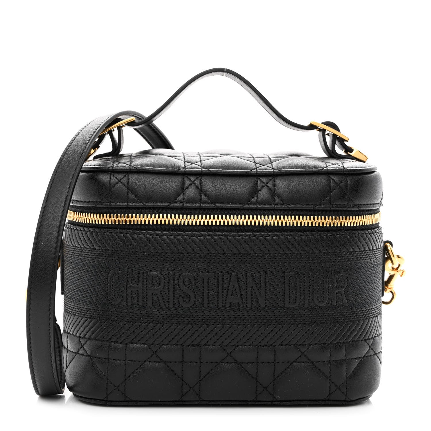 Christian Diorケースがま口ブラック Christian Dior Lambskin Cannage Small Diortravel Vanity Case Black