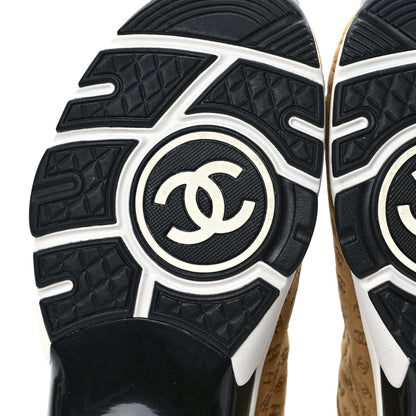 Chanel Nylon Suede Calfskin Printed CC Sneakers 39.5 Beige 6 of 8