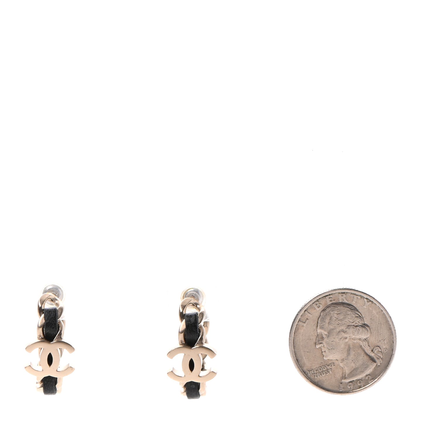 Lambskin CC Chain Hoop Earrings Matte Gold Black