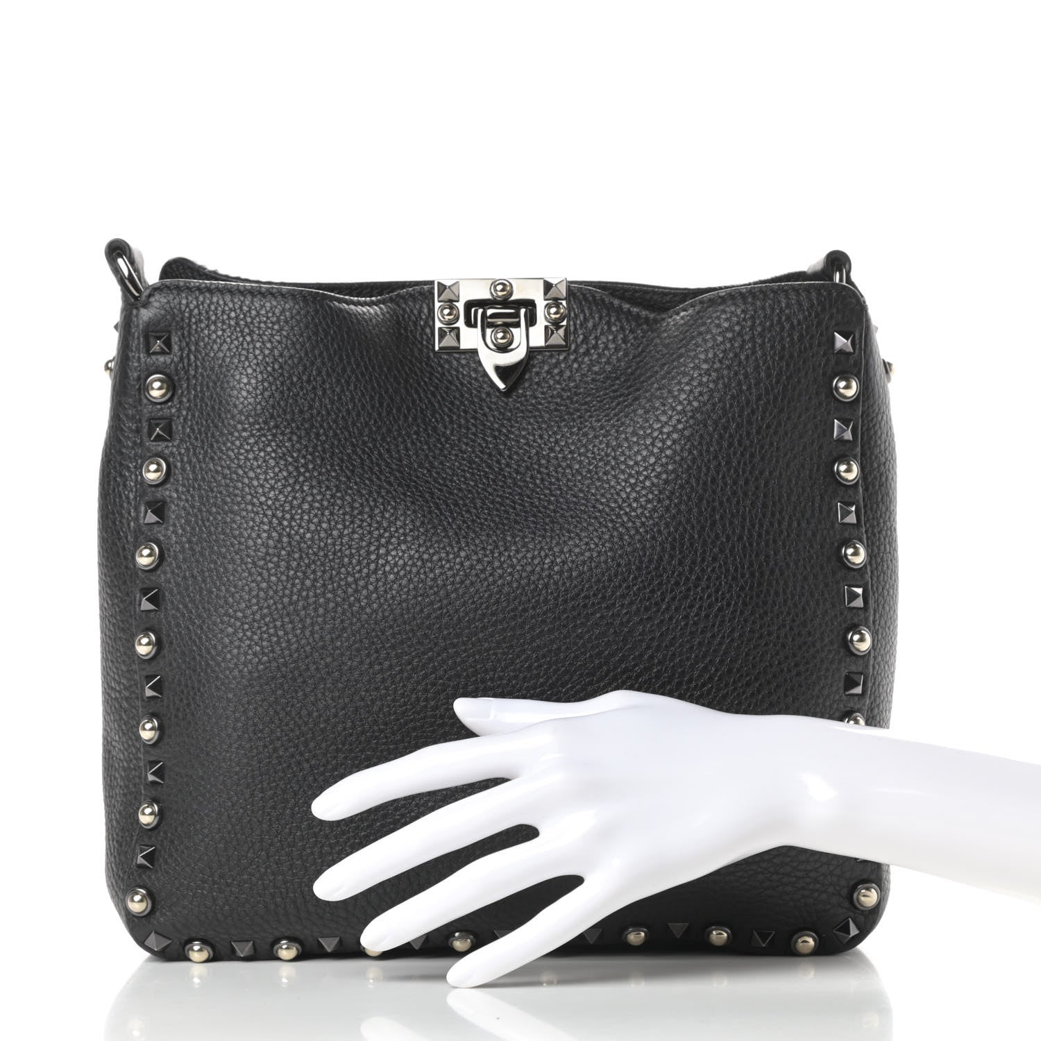 Valentino Garavani Pebbled Calfskin Small Rockstud Rolling Flip-Lock Messenger Bag Black 2 of 10