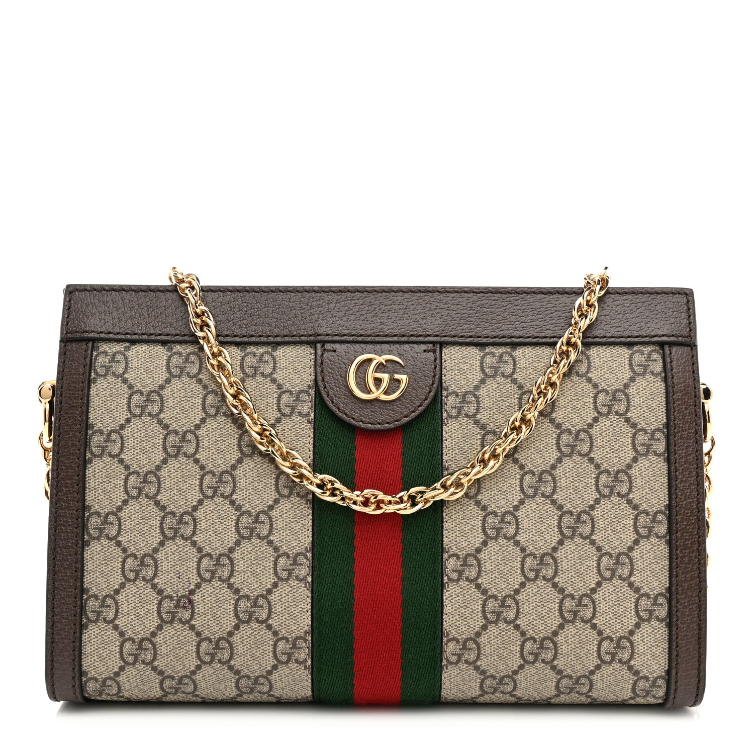 Gucci GG Supreme Monogram Web Small Ophidia Chain Shoulder Bag Brown 1 of 9