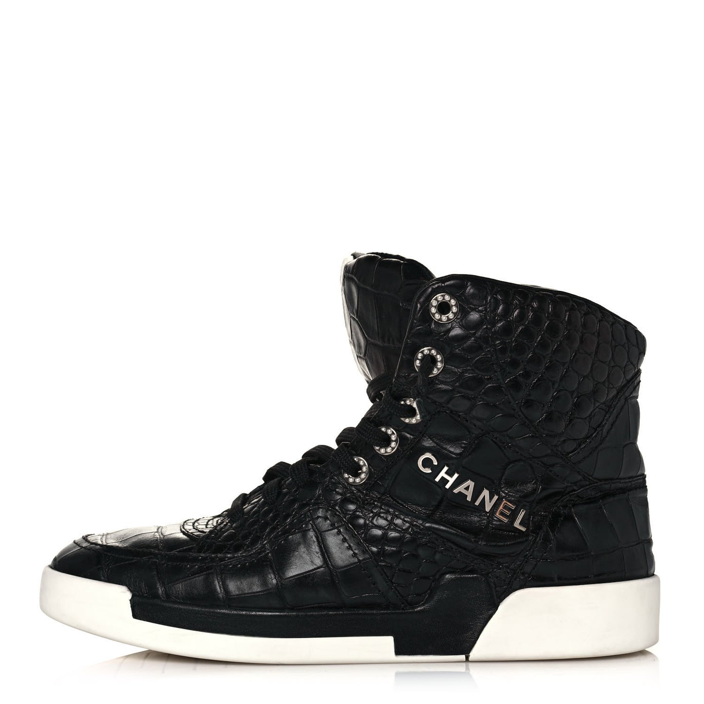 Calfskin Crocodile Embossed Cocodile High Top Sneakers 39 Black