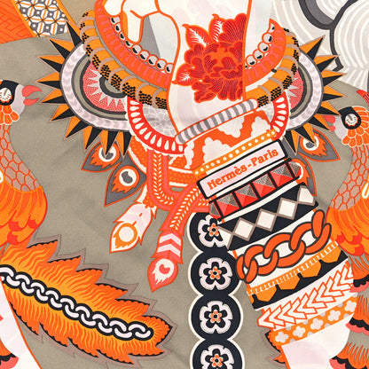 Hermes Silk Twill Duo Cosmique Scarf 90 Caramel Orange Gris 2 of 3