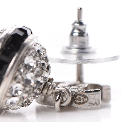 Chanel Crystal CC Drop Earrings Black Silver 4 of 5