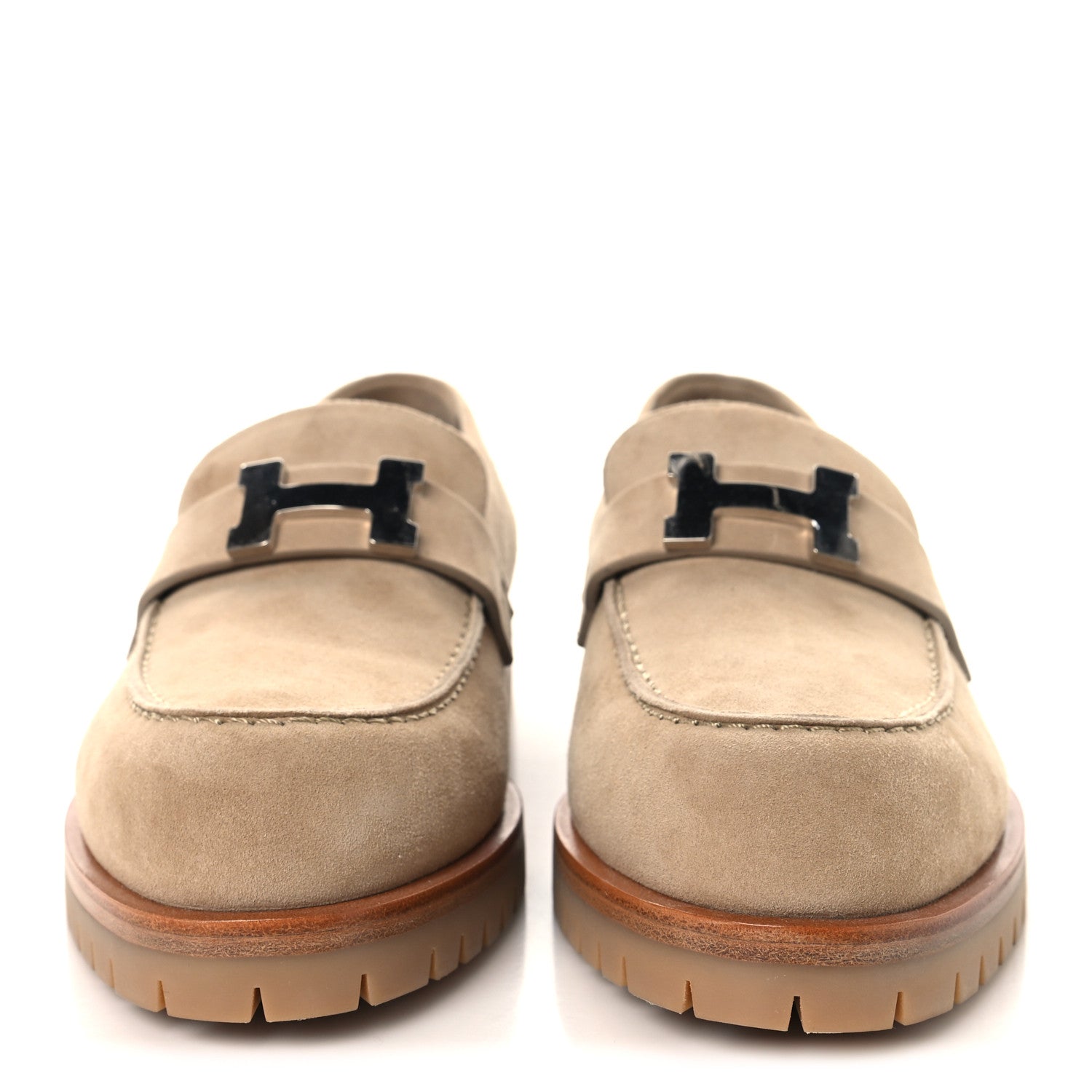 Hermes Suede Goatskin Womens Faubourg Loafers 38 Beige Argile 3 of 10
