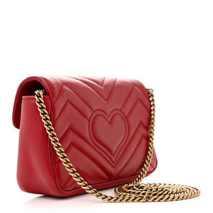 Gucci Calfskin Matelasse Super Mini GG Marmont Shoulder Bag Hibiscus Red 3 of 12
