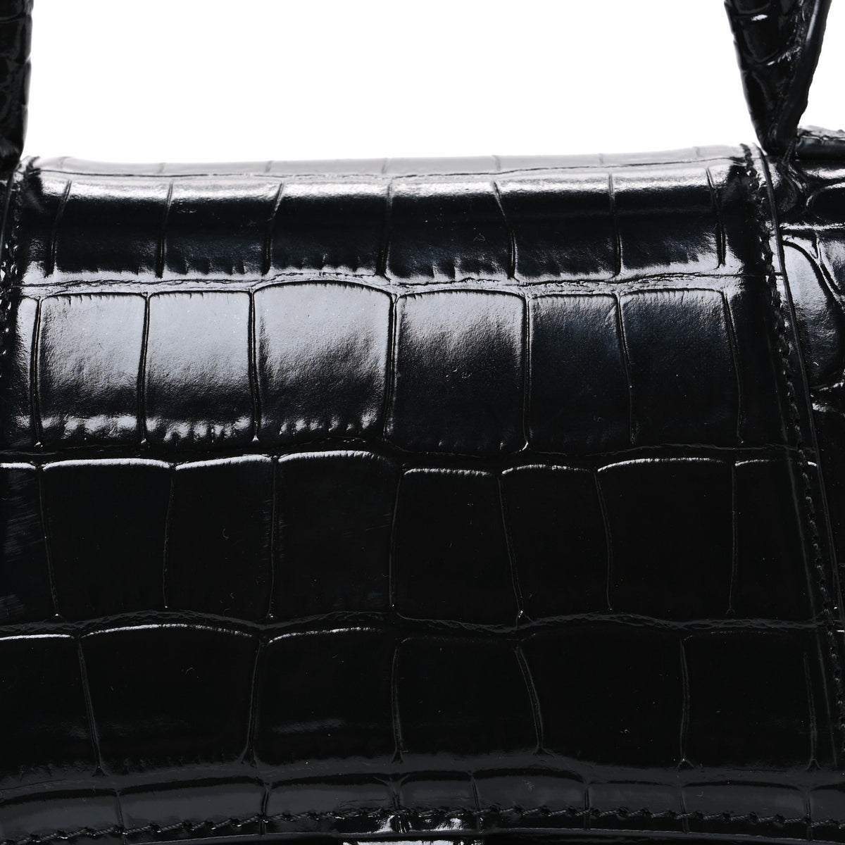 Shiny Calfskin Monochrome Crocodile Embossed Small Hourglass Top Handle Bag Black
