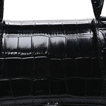 Balenciaga Shiny Calfskin Monochrome Crocodile Embossed Small Hourglass Top Handle Bag Black 9 of 11