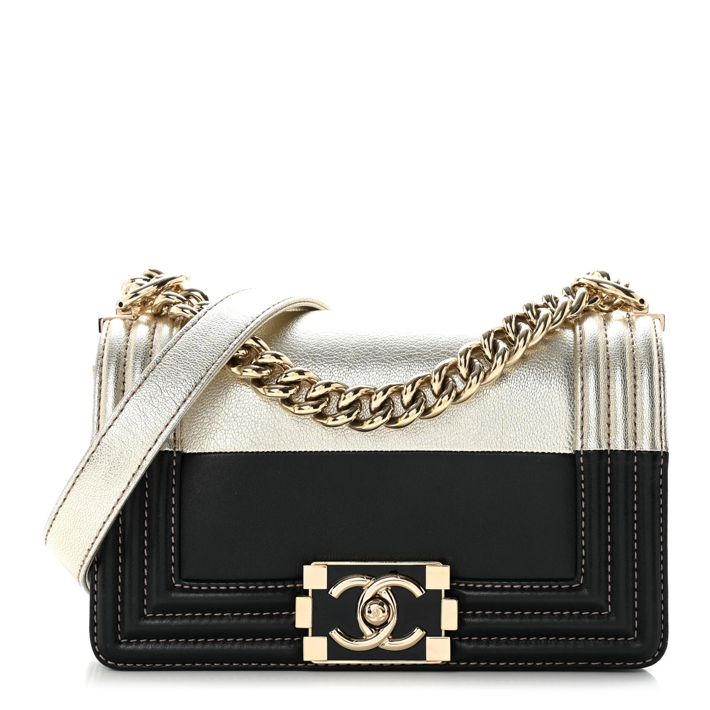 Metallic Goatskin Calfskin Small Boy Flap Gold Black