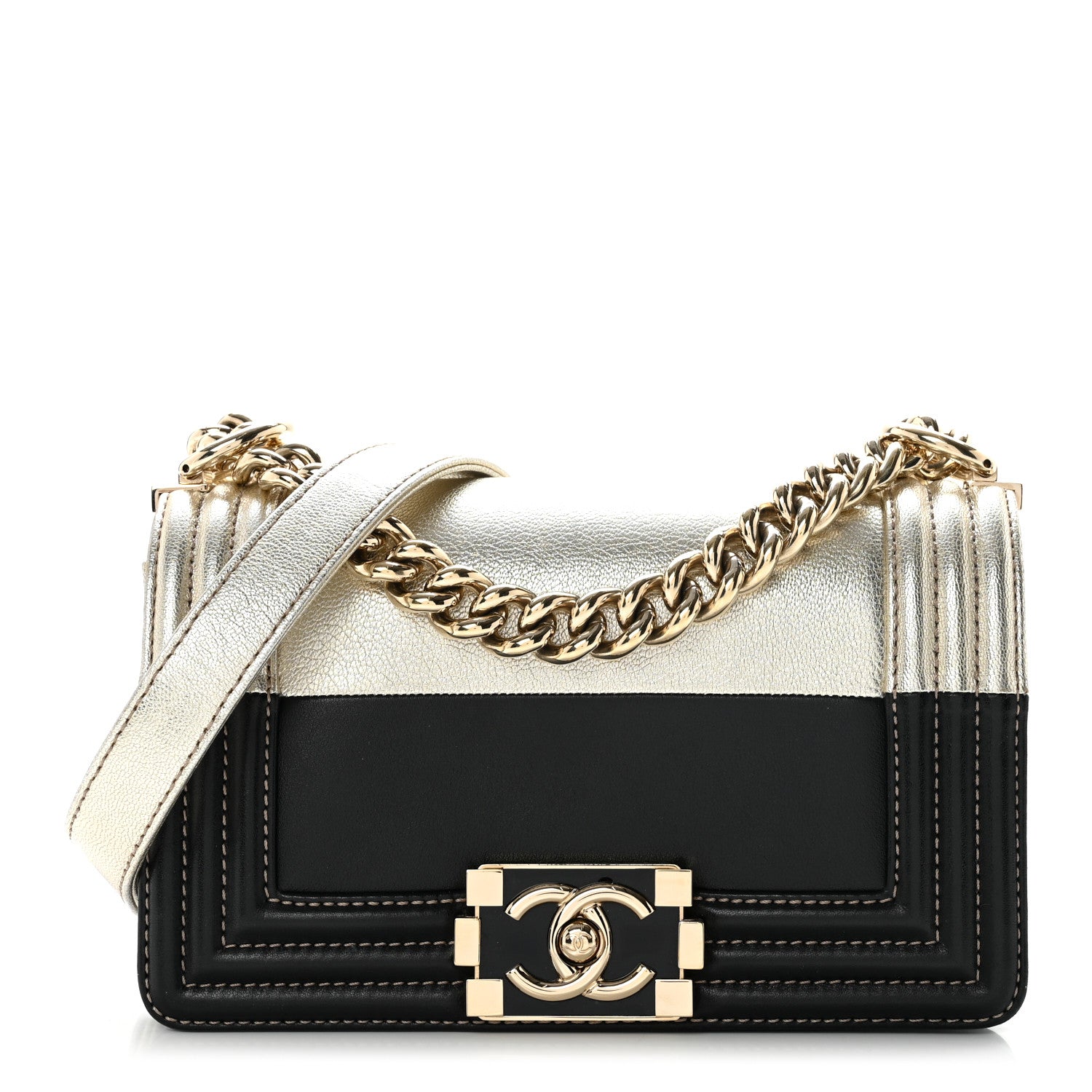 Chanel Metallic Goatskin Calfskin Small Boy Flap Gold Black 1 of 8