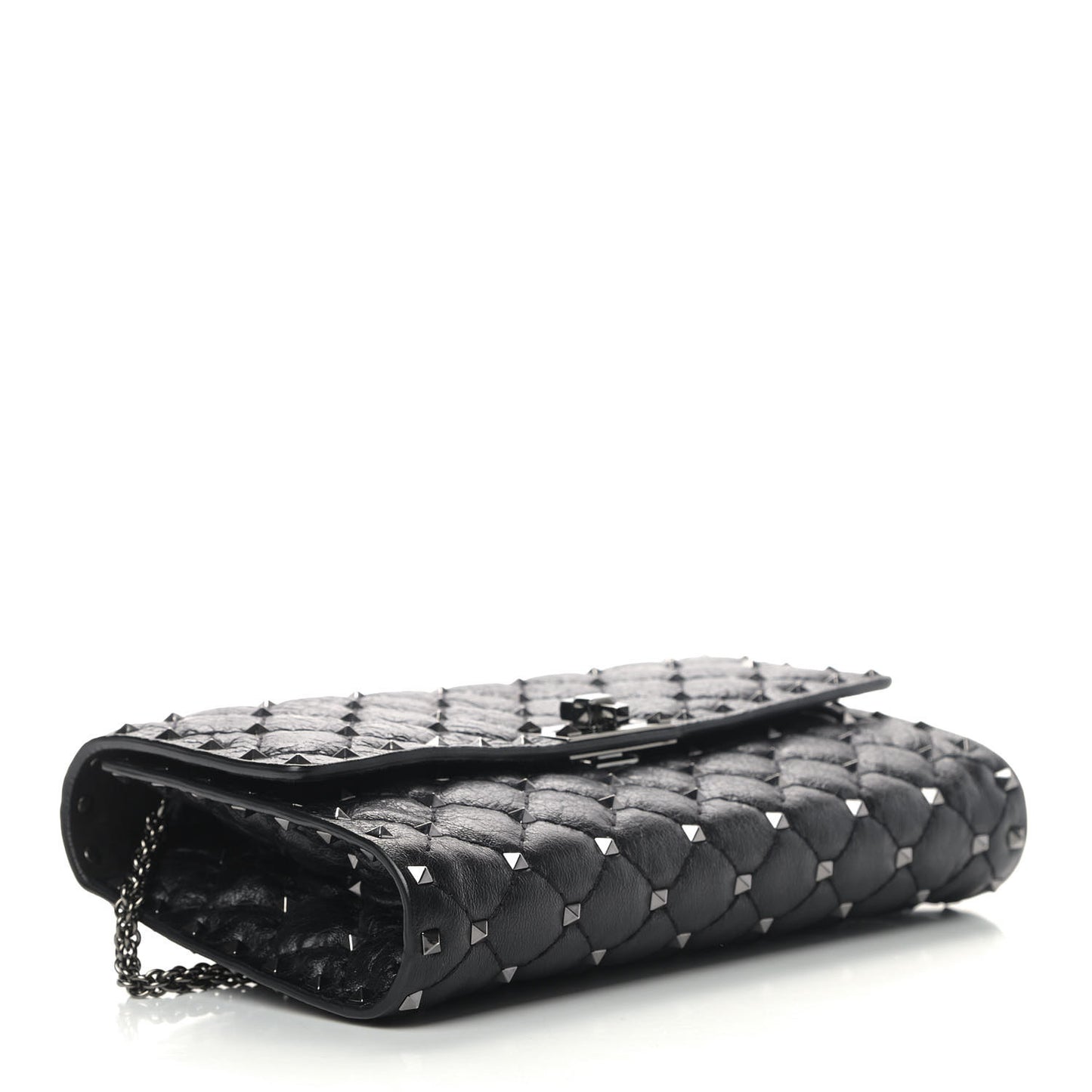 Craquele Nappa Rockstud Spike Wallet on Chain Black