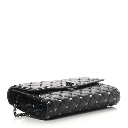 Valentino Garavani Craquele Nappa Rockstud Spike Wallet on Chain Black 3 of 9