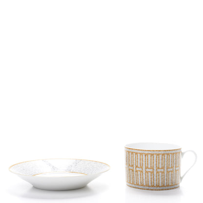 Hermes Porcelain Mosaique Au 24 Gold Breakfast Cup and Saucer 2 of 9