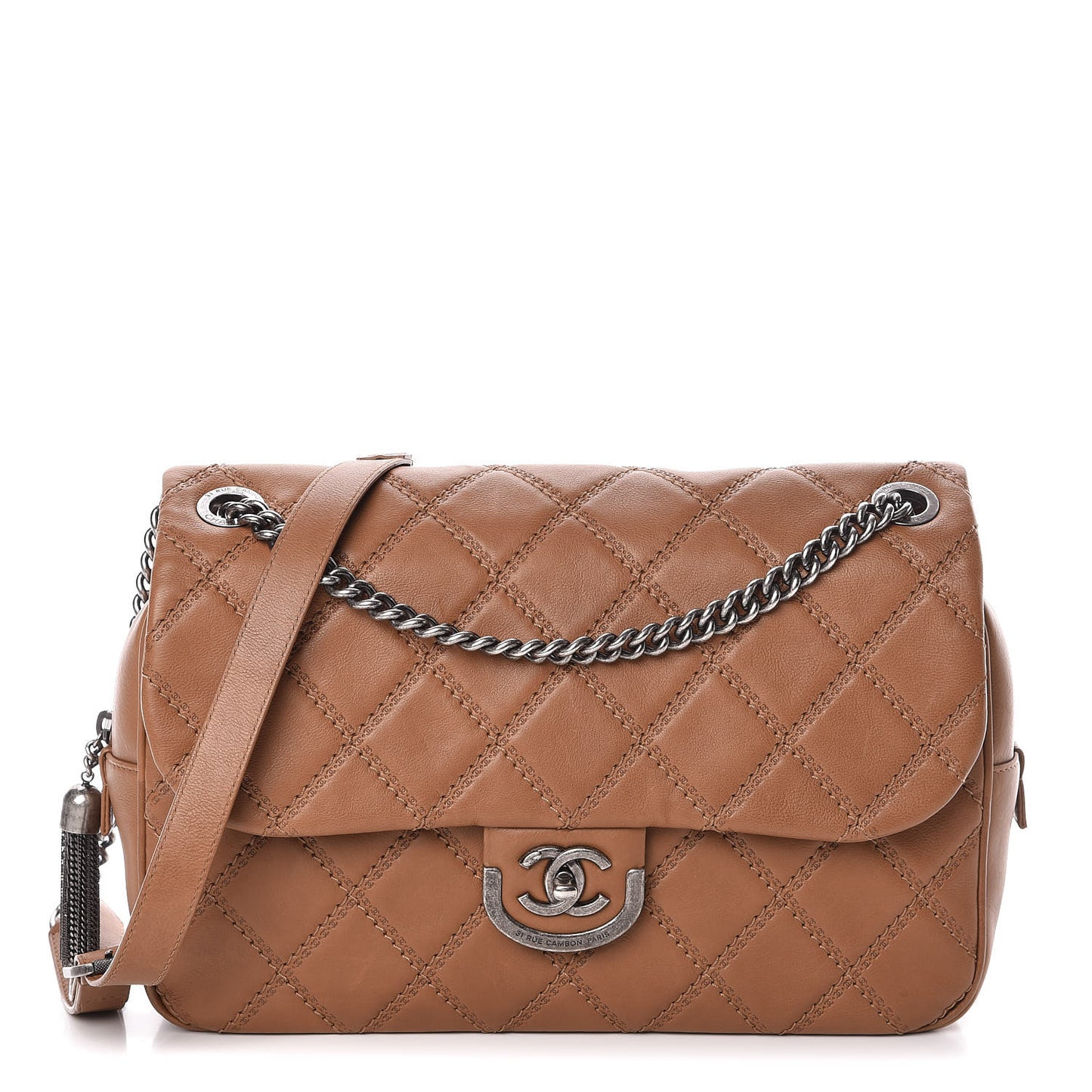 Calfskin Quilted Jumbo Coco Sporran Flap Light Brown