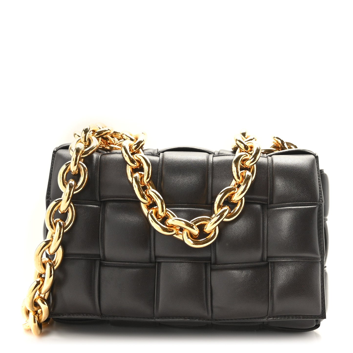 Lambskin Maxi Intreccio Padded Chain Cassette Crossbody Bag Black