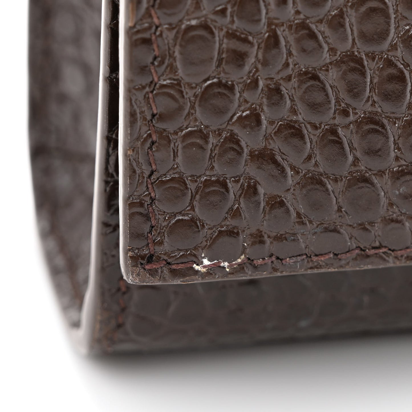 Calfskin Crocodile Embossed Medium Classic Monogram Kate Tassel Satchel Dark Brown