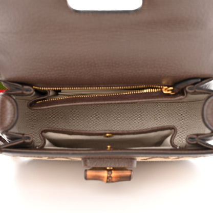 Gucci Monogram Jumbo GG Textured Dollar Calfskin Web Small Bamboo 1947 Top Handle Bag Camel Ebony New Acero 6 of 12
