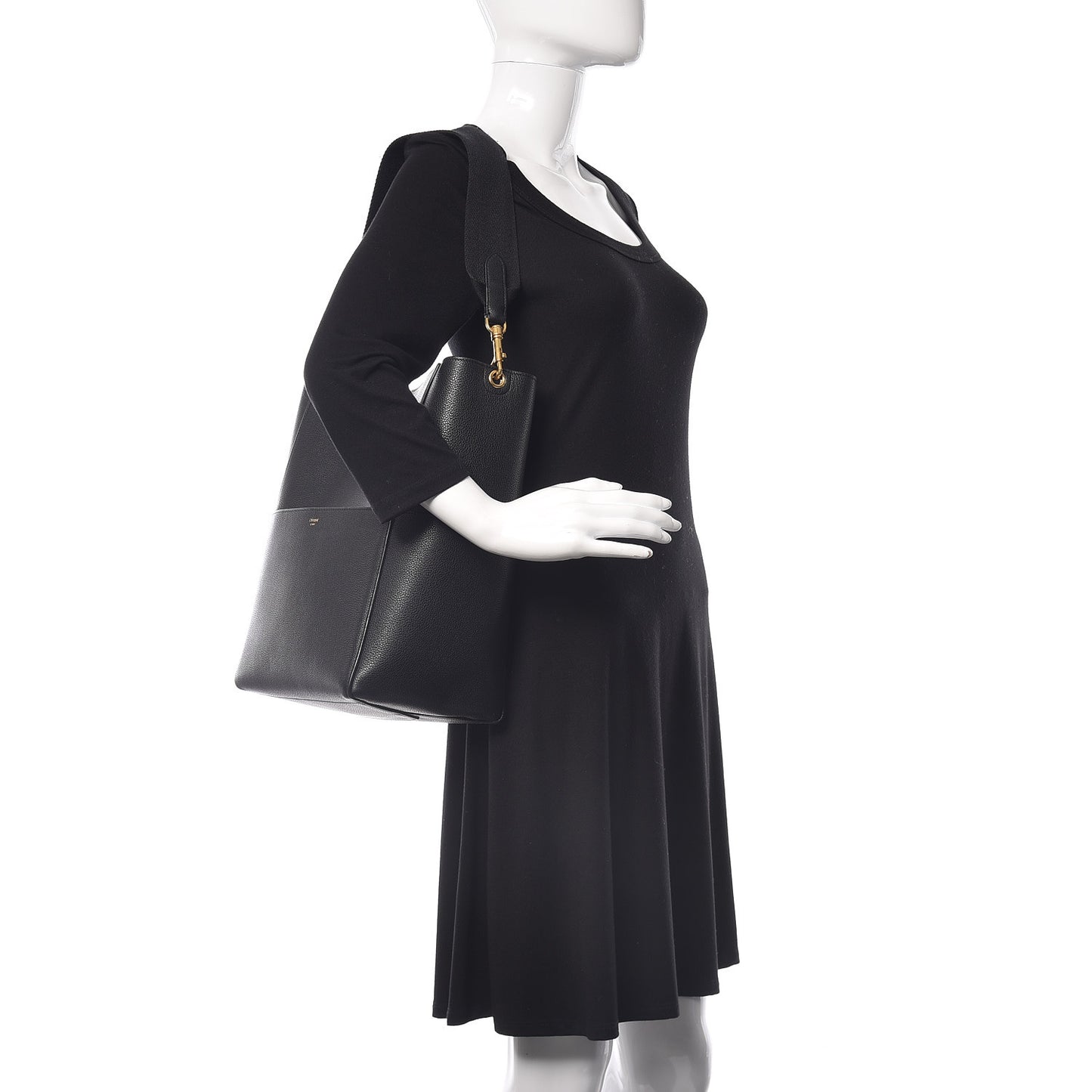Soft Grained Calfskin Sangle Bucket Bag Black
