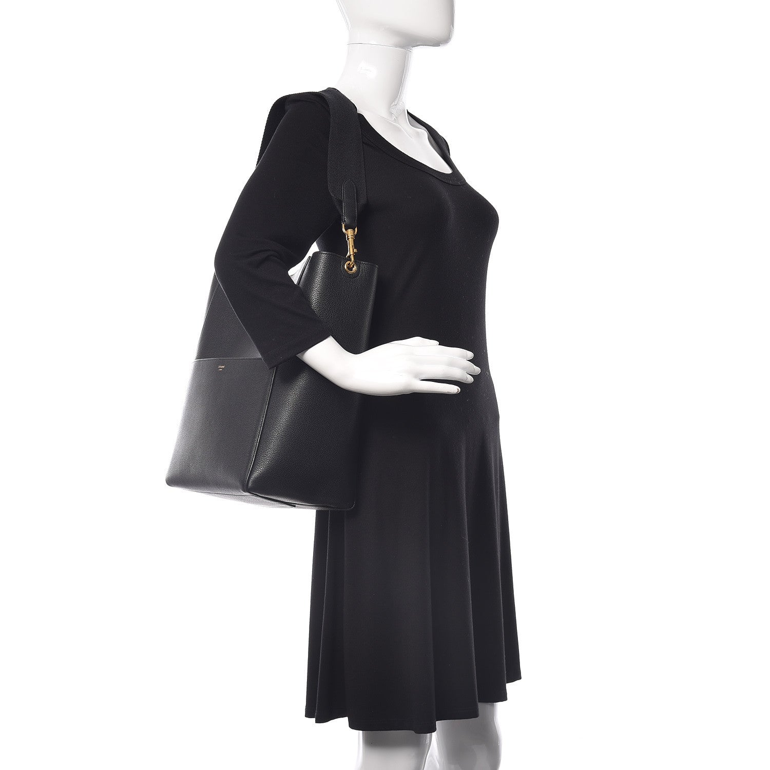 Celine Soft Grained Calfskin Sangle Bucket Bag Black 2 of 8