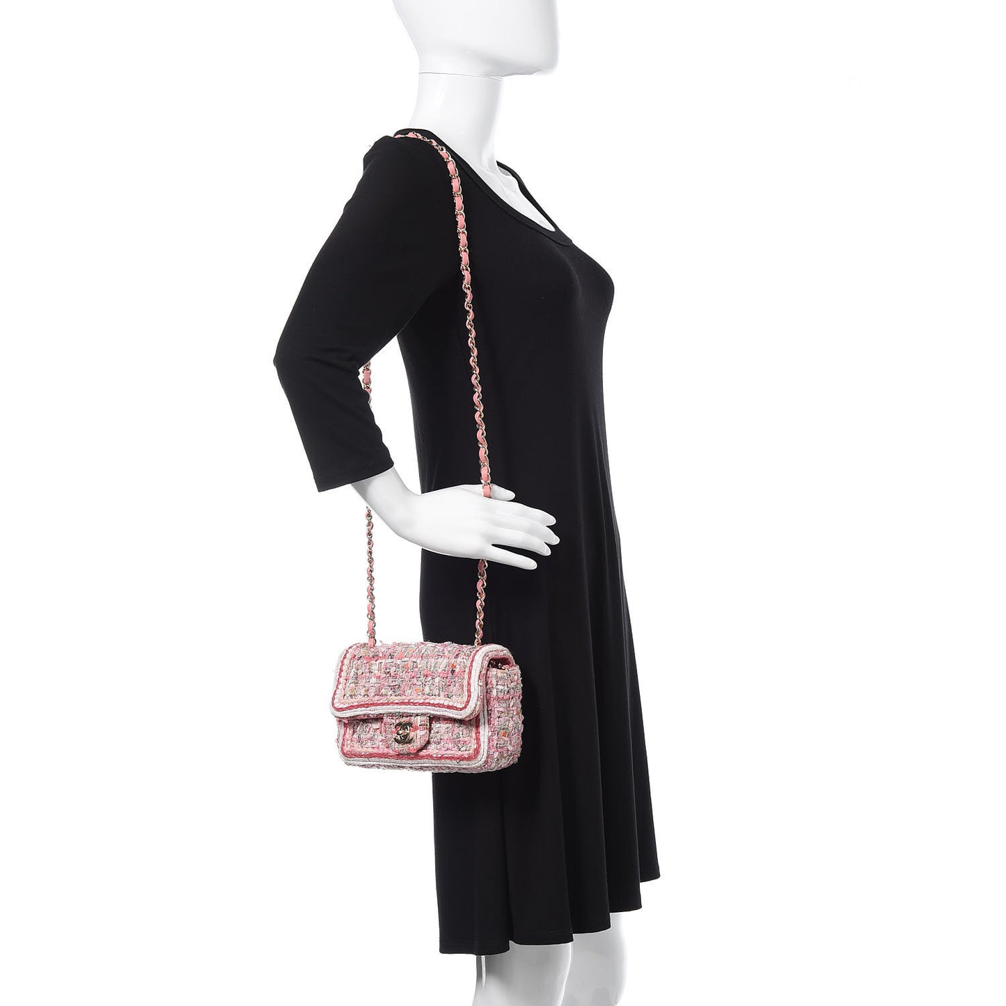 Tweed Braid Mini Flap White Pink