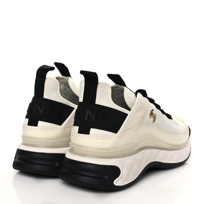 Chanel Velvet Calfskin Mixed Fibers CC Sneakers 38.5 Ivory Black 4 of 10