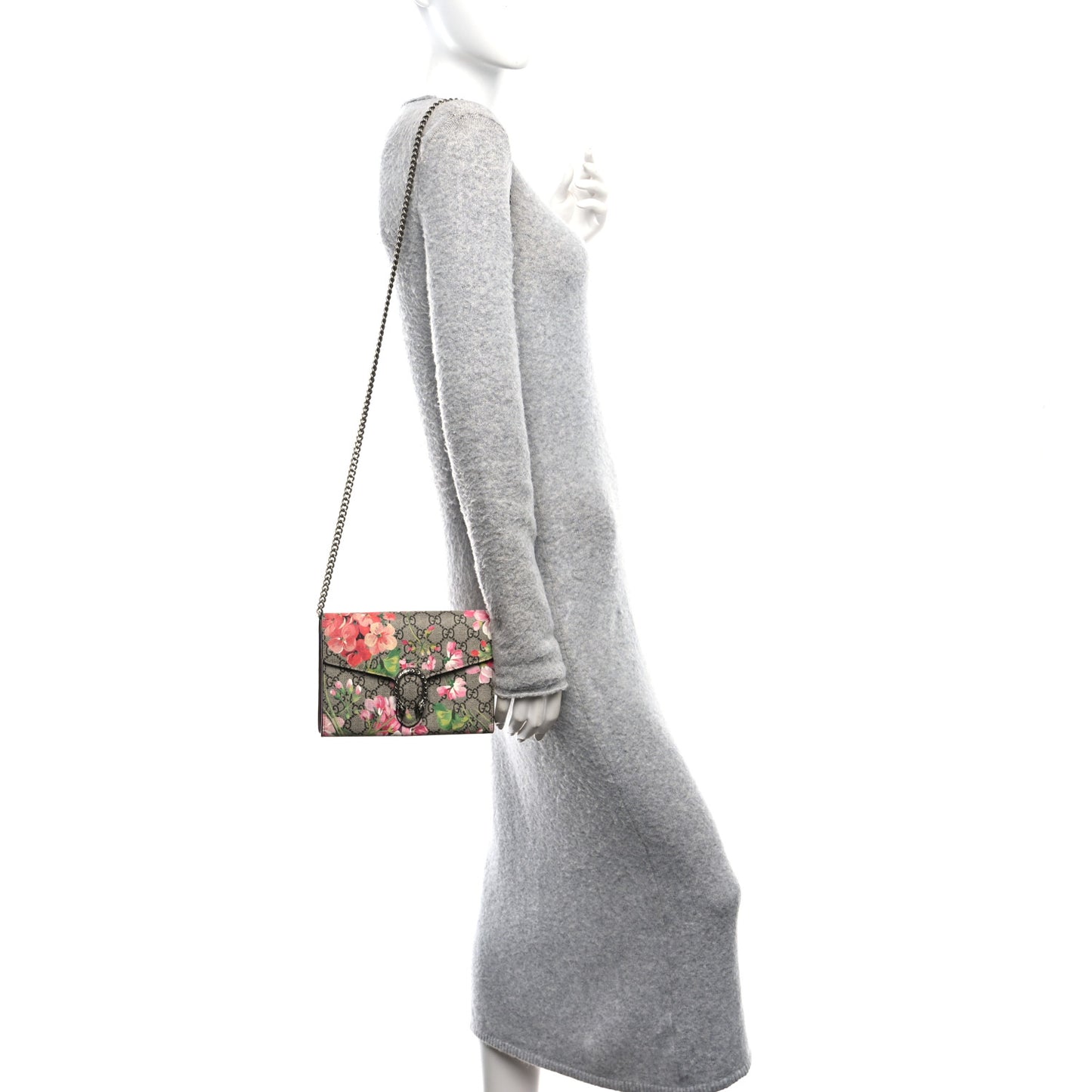 GG Supreme Monogram Blooms Mini Dionysus Chain Wallet Beige Multicolor Dry Rose