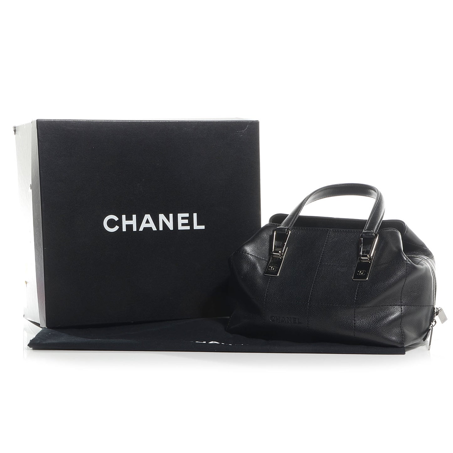 Caviar Square Stitched Medium Tote Black