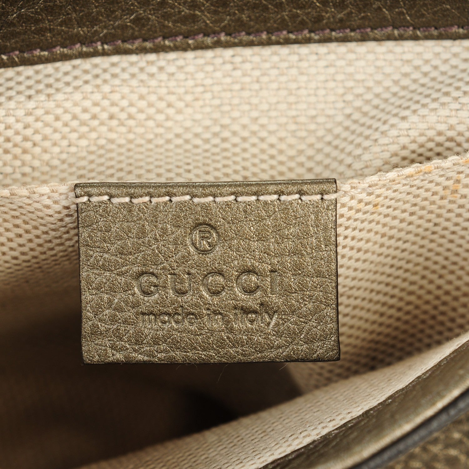 Gucci Metallic Pebbled Calfskin Small Soho Flap Crossbody Sasso 6 of 7