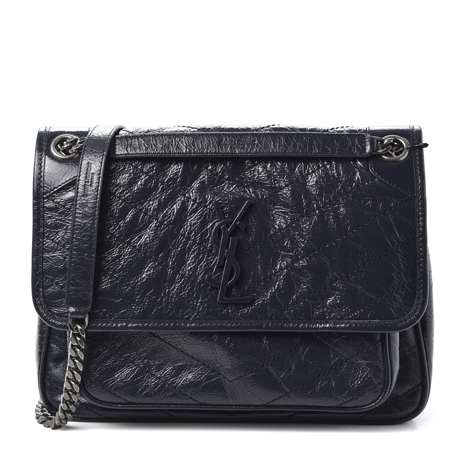 Saint Laurent Crinkled Calfskin Matelasse Monogram Medium Niki Chain Satchel Deep Marine 1 of 10