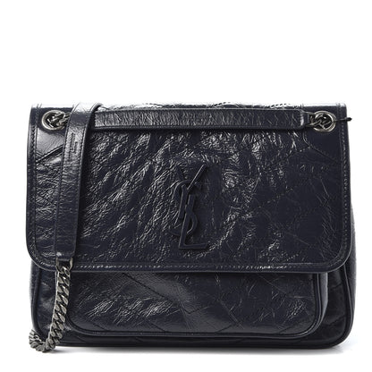 Saint Laurent Crinkled Calfskin Matelasse Monogram Medium Niki Chain Satchel Deep Marine 1 of 10