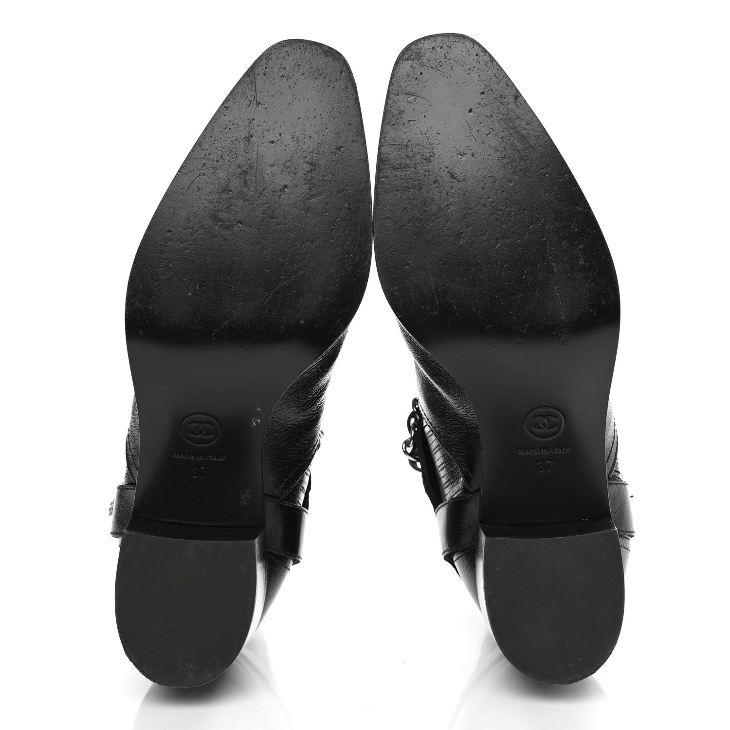 Chanel Goatskin Patent CC Cap Toe Chain Boots 37 Black 5 of 7