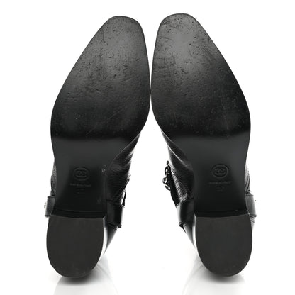 Chanel Goatskin Patent CC Cap Toe Chain Boots 37 Black 5 of 7