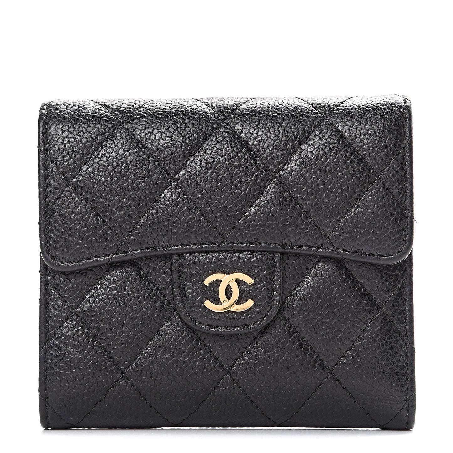Caviar Quilted Compact Flap Wallet Black