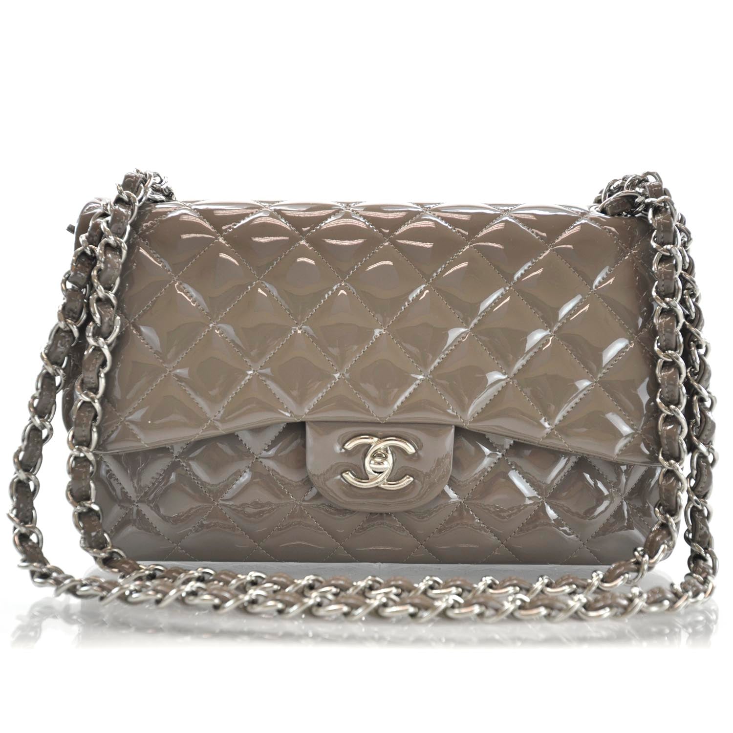 Chanel Patent Jumbo Double Flap Taupe 1 of 11