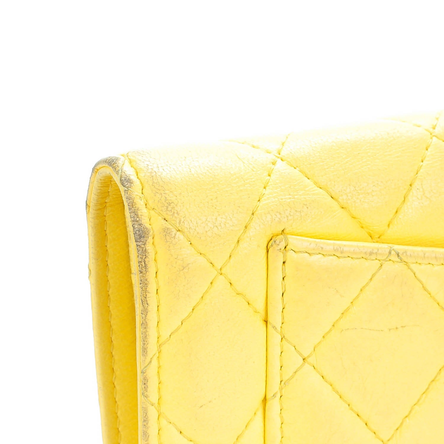 Chanel Lambskin Quilted Yen Wallet Yellow 10 of 11
