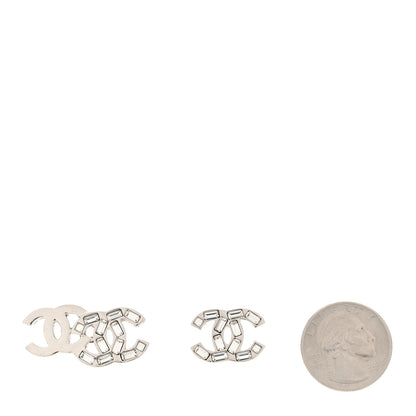 Chanel Baguette Crystal Double CC Earrings Silver 2 of 6