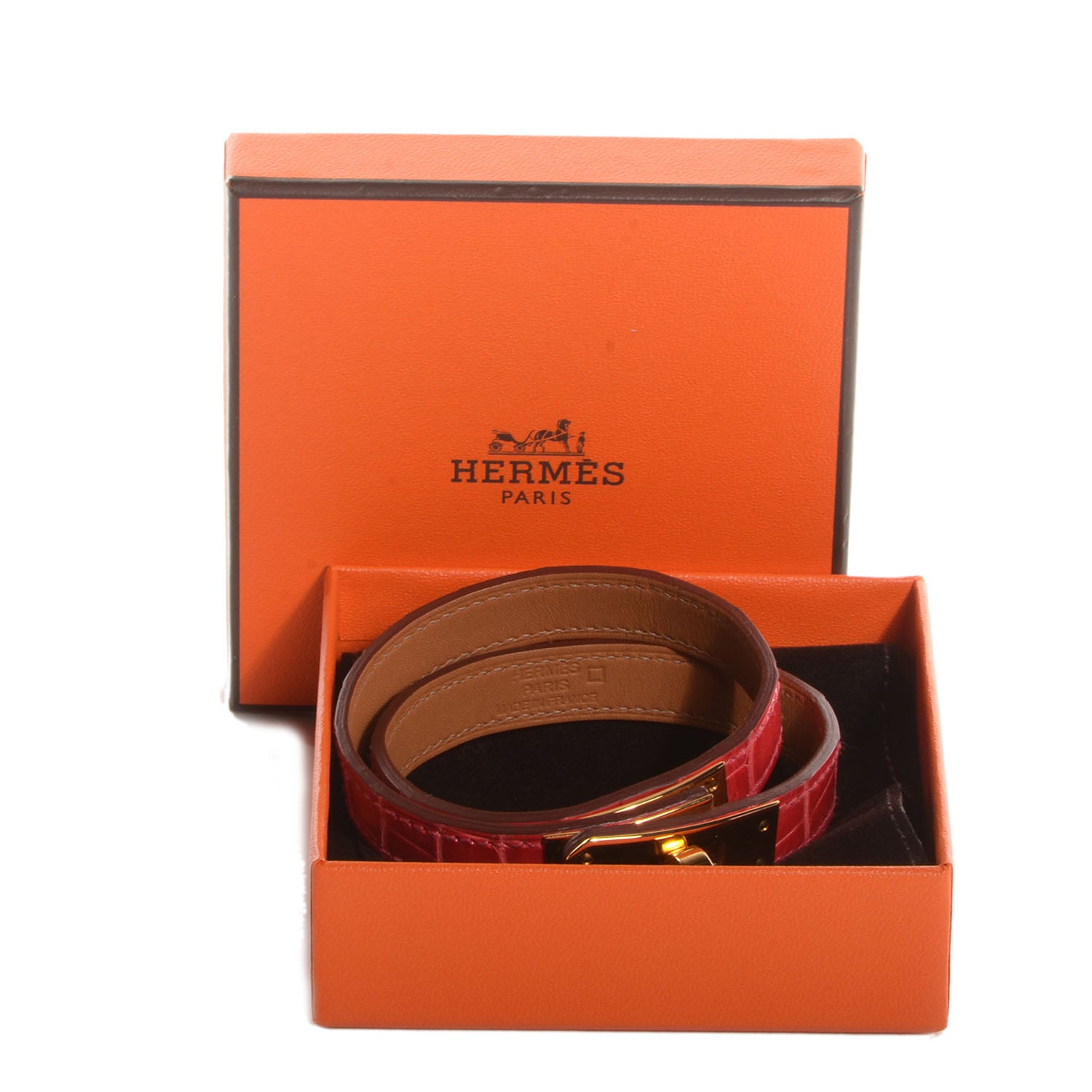 Hermes Shiny Alligator Kelly Double Tour Bracelet Medium Bougainvillea 8 of 8