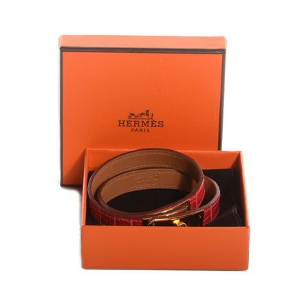 Hermes Shiny Alligator Kelly Double Tour Bracelet Medium Bougainvillea 8 of 8