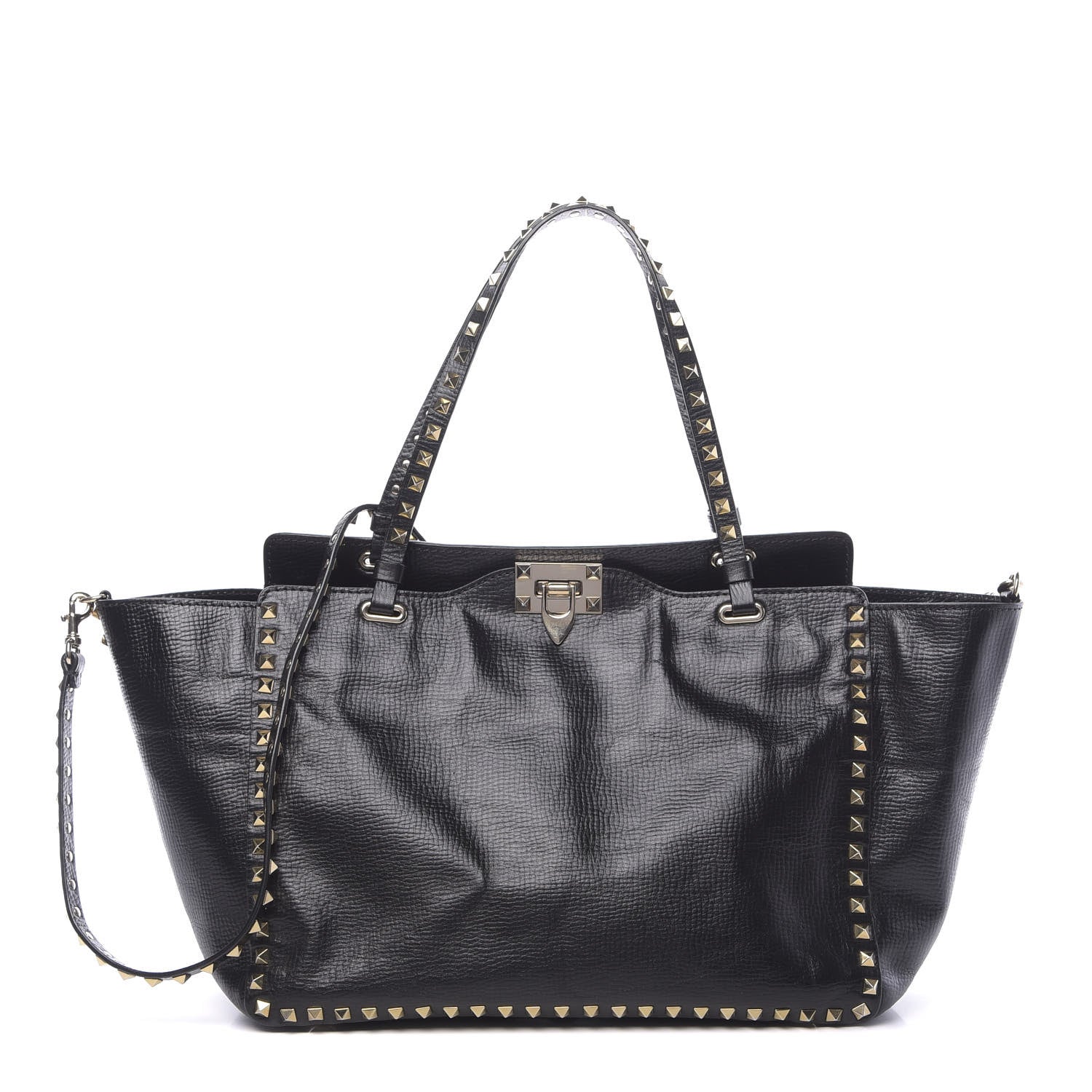 Valentino Garavani Textured Calfskin Medium Rockstud Tote Black 1 of 13