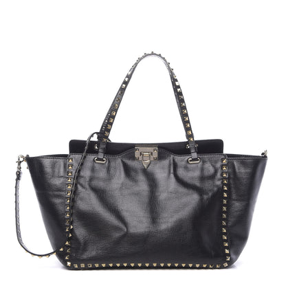 Valentino Garavani Textured Calfskin Medium Rockstud Tote Black 1 of 13