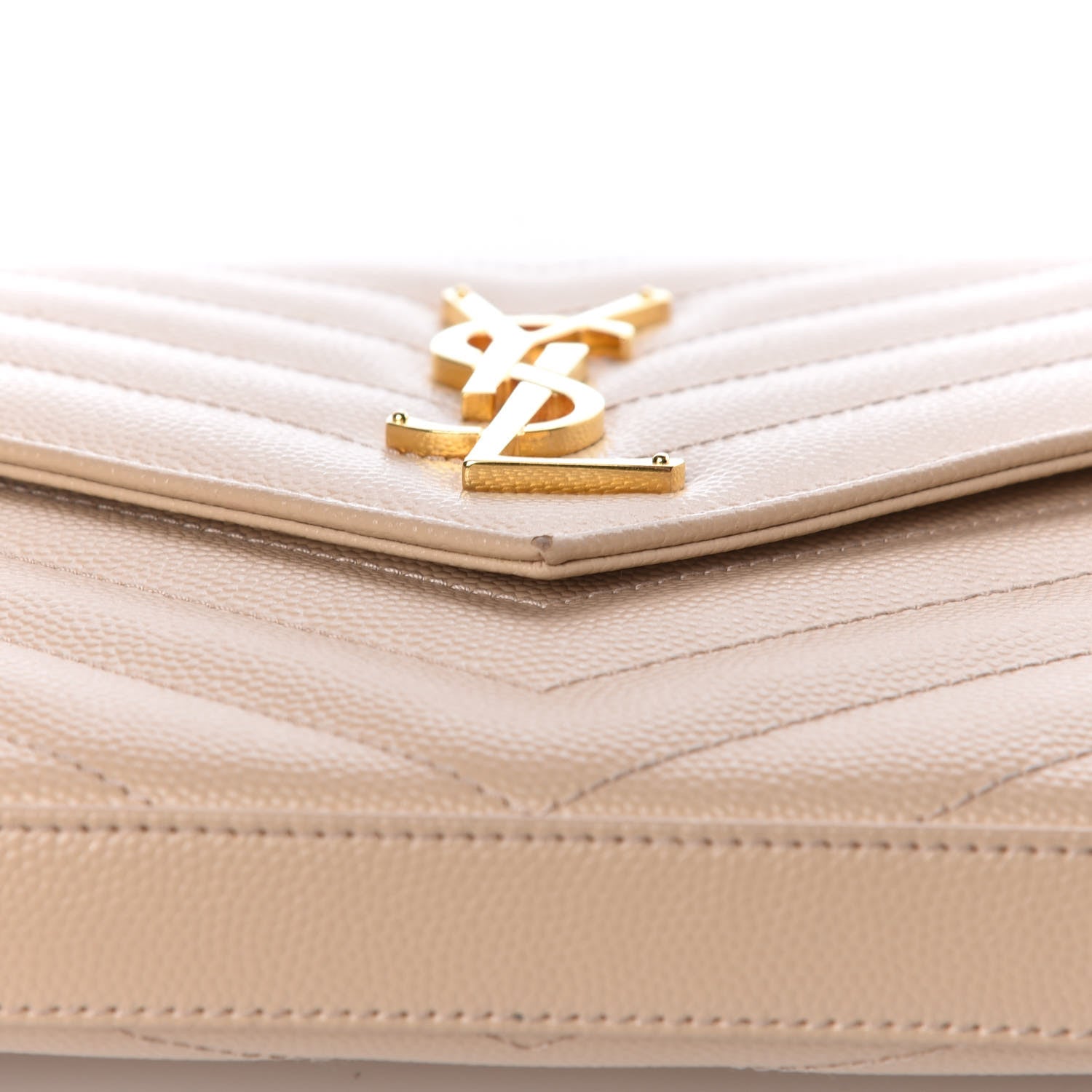 Saint Laurent Grain De Poudre Matelasse Chevron Monogram Chain Wallet Nude Powder 11 of 16